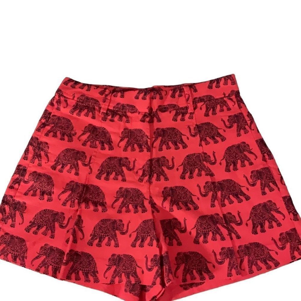 NWOT J Crew Womens Pleated Belted Cotton Shorts Elephants Red Coral Black Size 4
